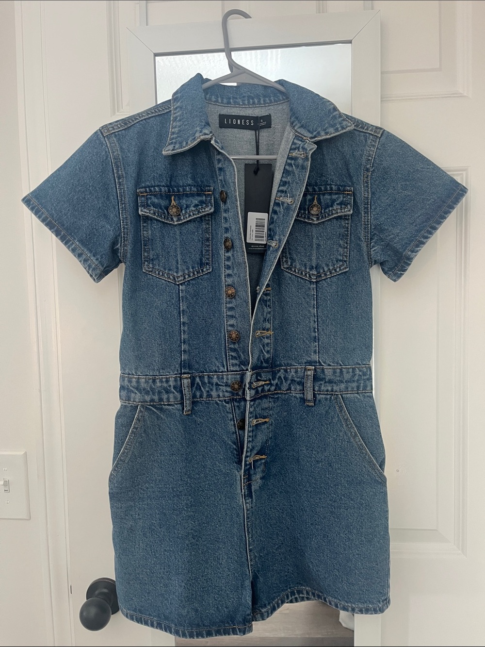 Lioness Denim Short Sleeve Romper Dress - Blue